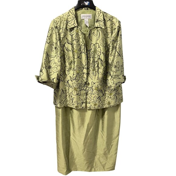 Jessica Howard Womans 2-Piece Set Size 18 Floral Embroidered Jacket & Skirt Nylo - Picture 1 of 12